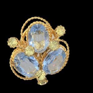 Vintage Vendome Aqua Glass Brooch Scarf Clip